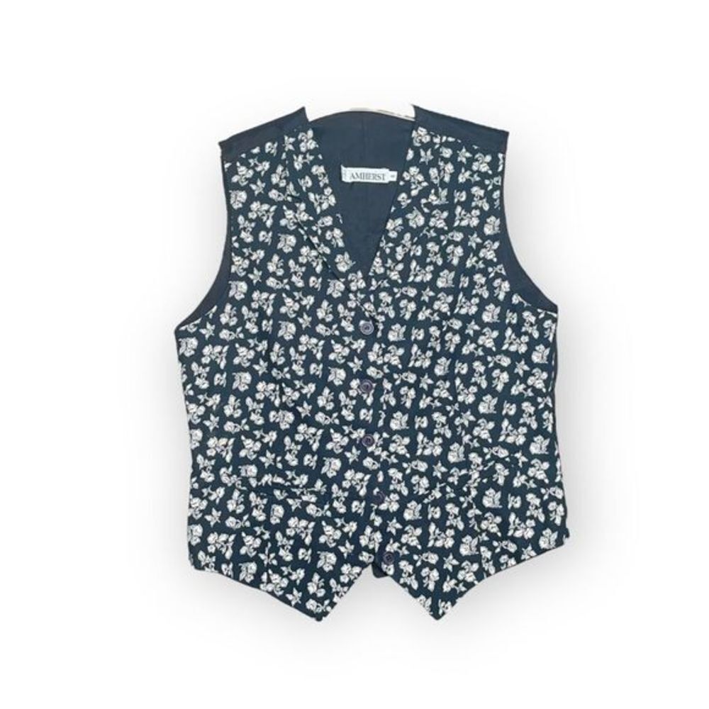 Vintage suiting vest retro fits trending Floral Black White S